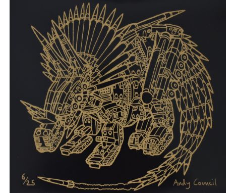 Andy Council (British, b. 1974) Triceratops, 2008 Screen print on black lux card stock, mounted in black Signed and numbered 