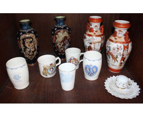 SECTION 38 - A pair of Japanese vases and a pair of cloisonné vases (one with some damage) together with a Crystal Palace cer
