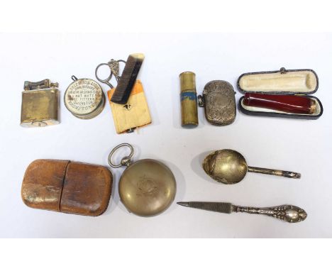 A collection of assorted objets d'art, including a cigarette holder with gold plated mount in case, a vanity set, miniature t