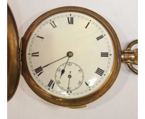 An early 20th century gold plated repeating pocket watch by Brevet, the white enamel dial with black Roman numerals and subsi