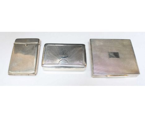 A Mappin & Webb engine turned silver cigarette case, together with two Continental silver cigarette case. 9 ozt. (3)