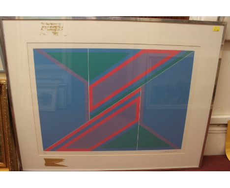David Leverett (British, b1948-), geometric abstract in blue, green, pink and purple, limited edition silk-screen print, 22/1