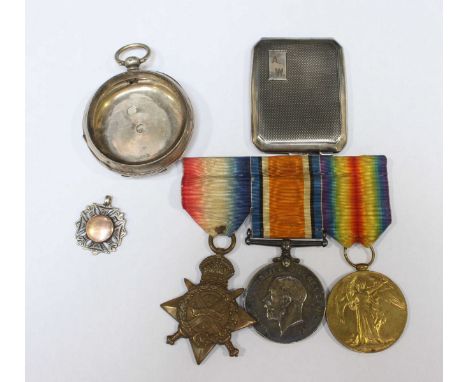 A WW1 medal group to GNR V.H. Austin RA, comprising 1914 Star, War Medal and Victory Medal, together with a silver matchbook 