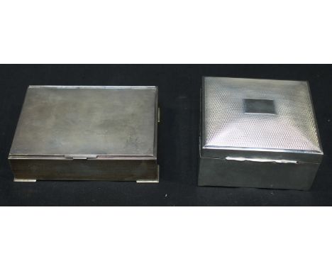 Two various silver cigarette boxes, one with engine turned hinged cover.