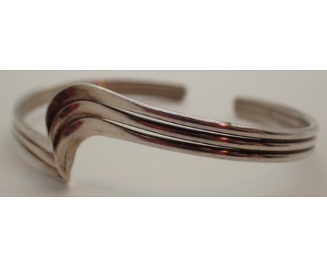 925 stamped silver wave bangle 