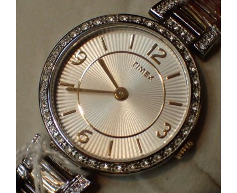 Boxed new old stock ladies two tone stainless steel Timex wristwatch with matching two tone a diamante strap  CONDITION REPOR