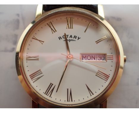 Boxed Rotary day date wristwatch on leather strap