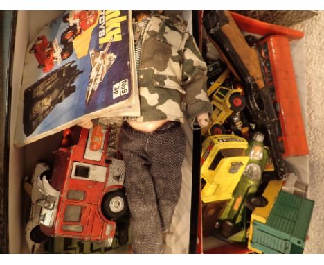 Assorted diecast vehicles including Corgi Matchbox Dinky and Action Man and toy gun