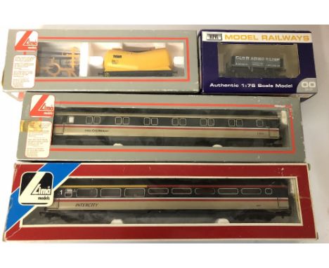 Lima OO gauge pair of intercity passenger coaches with a Lima Tiger Tank Wagon and Dapol freight wagon all boxed