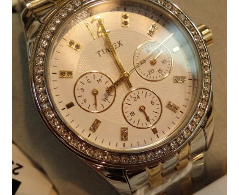 Boxed new old stock gents stainless steel multi dial Timex wristwatch with two tone wristwatch  CONDITION REPORT: This item i