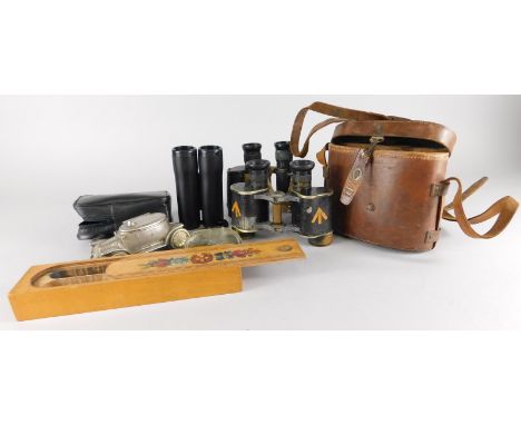 Miscellaneous items, to include a novelty vintage car inkwell, Kershaw binoculars, Dolland binoculars etc.