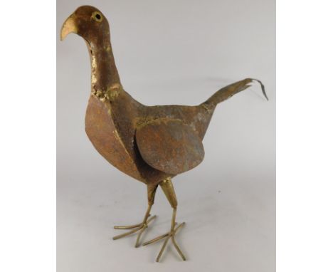 A modern wrought iron and welded sculptural model of a pheasant 