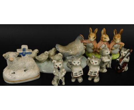 Miscellaneous items, to include a Beswick kitten band, Beatrix Potter figure of Flopsy Mopsy and Cotton Tail gold back stamp,