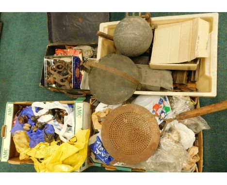A large quantity of furniture related parts, to include some tools, curtain finials, door mounts, handles etc