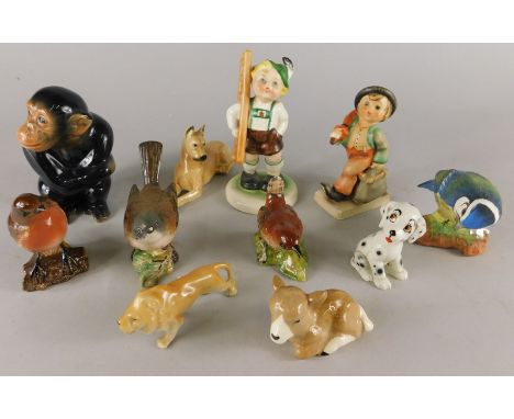 A collection of ceramic figures, to include Beswick birds, Hummel figure etc.