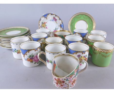 A collection of coffee cans and saucers, to include Crown Staffordshire and two Spode coffee cans (AF)