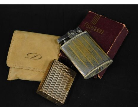 A French gold plated lighter, stamped Dupont Paris and a Ronson lighter (2)