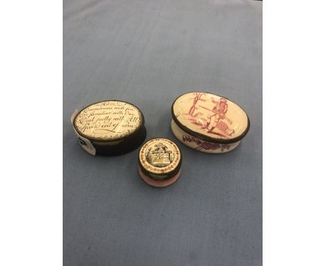 Three antique bilken enamel pill and patch boxes circa 1800