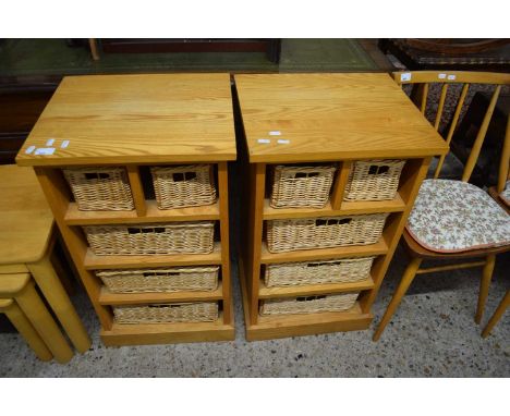 PAIR OF MODERN LIGHT OAK SIDE CABINETS WITH BASKET DRAWERS, 45CM WIDE