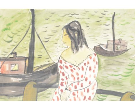 (Fauconnier) Poulette, portrait of a lady with boats, dated 10-1945, watercolour and gouache, 64 x 84 cm