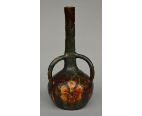 An Art Nouveau-style vase in typical Flemish earthenware, Torhout, marked L.M.V. (Leo Maes - Vereenooghe), H 43,5 cm