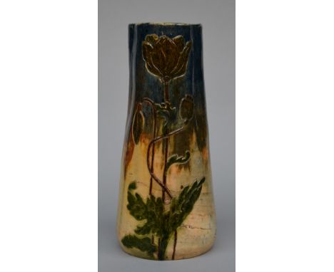 An Art Nouveau-style vase in typical Flemish earthenware, Torhout, marked L.M.D.T. (Leo Maes - Decock - Torhout), H 35,5 cm (