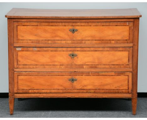 A Neo-classical walnut LXVI veneerd commode, 18thC, H 89 - W 117 - D 59 cm