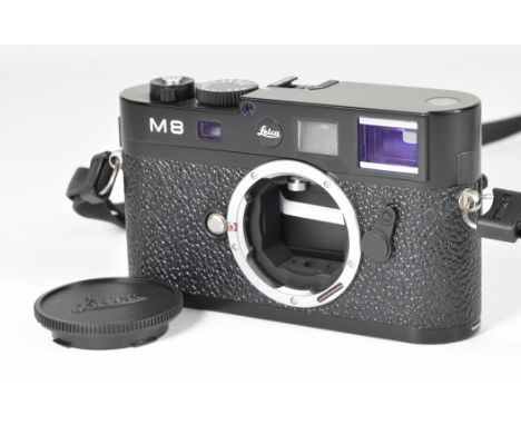 Leica M8.2 digital rangefinder camera black body, model 8.2, serial number 3555975, circa 2008, with two batteries and charge