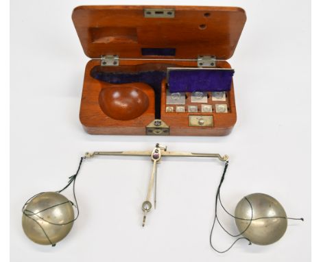 Cased set of late 19th or early 20 century diamond scales with weights from 64 down to one carat, width of case 14cm