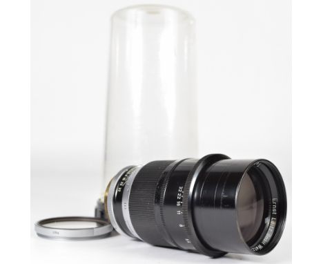 Leitz Telyt screw mount f=20cm 1:4.5 camera lens, serial number 1501428, circa 1957, with UVa filter, in Leica bubble