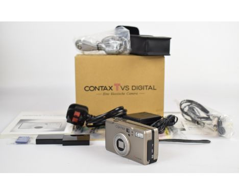 Contax TVS Digital compact titanium camera, serial number CL018089, with Zeiss Sonnar 2.8-4.8/7.3-21.9/T* lens, RC-1 remote c