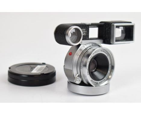 Leitz Summaron M mount f=3.5 1:3.5 camera lens with goggles, serial number 1437383, circa 1956, with Leica lens cap and Leitz