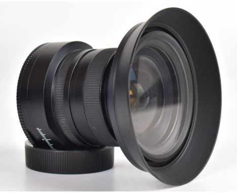 Leica PC-super-angulon-R R mount 1:2.8/28mm shift camera lens, serial number 3862410, circa 1999, with 12540 hood and rear ca