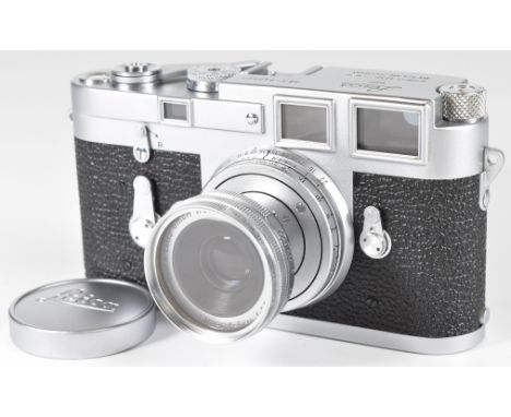 Leica M3 ELC double stroke 35mm rangefinder camera with chrome body, serial number 840507, circa 1956, fitted with Leitz Elma