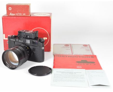 Leica M4-P ELC 35mm rangefinder camera with black body, serial number 1563164, circa 1982, with Leitz Summilux-M 1:4/75 lens,