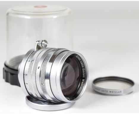 Leitz Summarit screw mount f=5cm 1:1.5 camera lens, serial number 149967 (likely pre 1957), with UVa filter and Leica lens ca