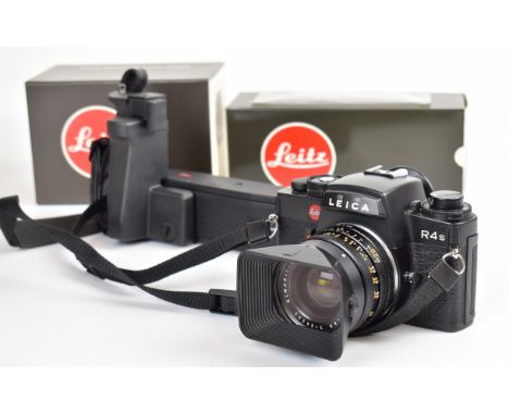 Leica R4s-2 35mm SLR camera, serial number 1685107, circa 1985,&nbsp;with Leitz Elmarit-R 1:2.8/28 lens, serial number 318523
