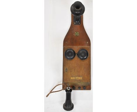 Vintage Western Electric oak cased hand cranked telephone, H56cm