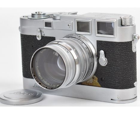 Leica MP 35mm rangefinder camera with chrome body, serial number 394, circa 1957, with Leicavit rapid winder and Summarit f=5