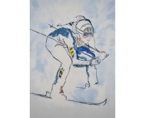 Donald Hamilton Fraser R.A. (1929-2009) Downhill Racer, colour print of a skier numbered 135 of an edition of 250, signed in 