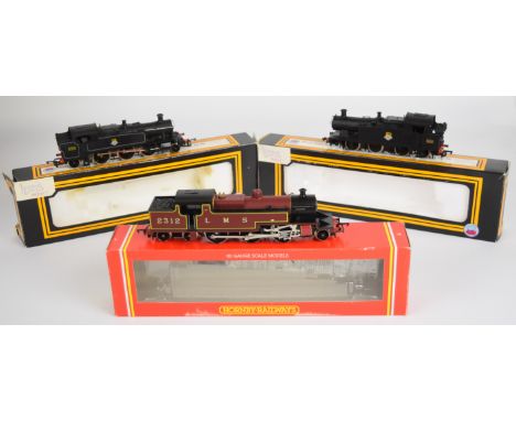 Three 00 gauge Hornby and Dapol model railway locomotives comprising 2-6-2T Class 4P LMS, 2-6-2T Prairie Tank British Railway