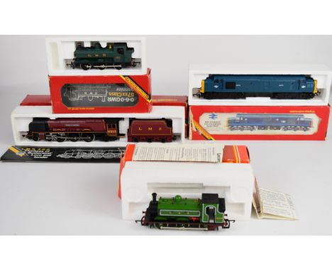 Four Hornby 00 gauge model railway locomotives comprising BR Class Co-Co Diesel Electric, LMS 4-6-2 Duchess of Sutherland, GN