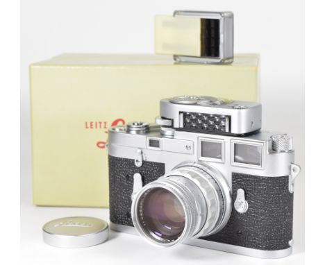 Leica M3 double stroke 35mm rangefinder camera with chrome body, serial number 895037, circa 1957, fitted with Leitz Summicro