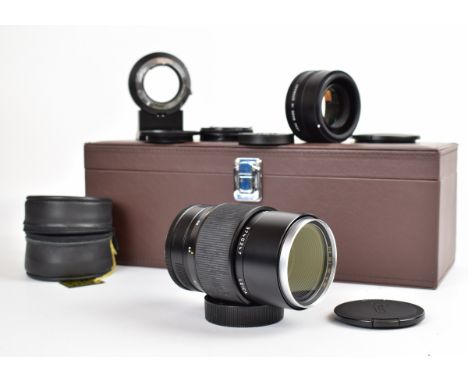 Leica APO macro Elmarit R R mount 1:2.8/100 lens, with B+W filter, front and rear covers, 16545 and 12528 adaptors and R moun