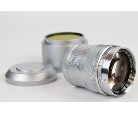 Leitz Canada Hektor f=12.5cm 1:2.5 lens, serial number 1223764, to suit Visoflex, with screw mount, hood, lens cap and rear c
