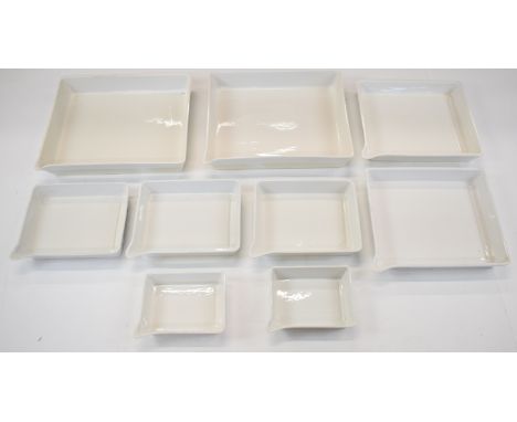 Nine vintage ceramic photography darkroom processing trays, some marked Ensign, largest 44 x 36cm
