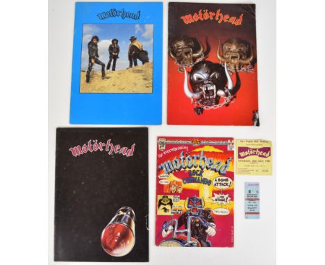 Signed Motorhead 'Iron Fist' (1982) tour programme bearing signatures of band members Lemmy Kilmister (1945-2015), 'Fast' Edd