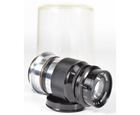 Leitz Elmar screw mount f=9cm 1:4 camera lens, serial number 459060, circa 1938, with Leica lens cap, in Leitz bubble