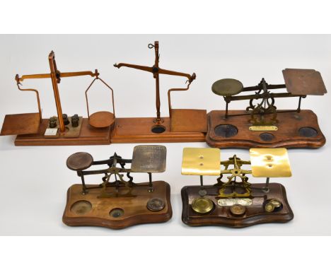 Five sets of GPO and other postage scales or balances including a John Heath example, height of tallest 26.5cm,&nbsp;being so