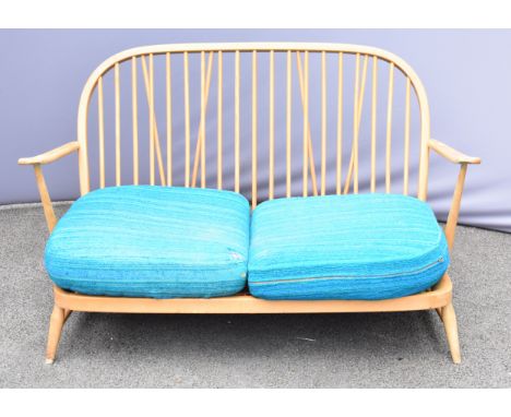 Ercol mid century modern light elm two seater sofa, W160cm